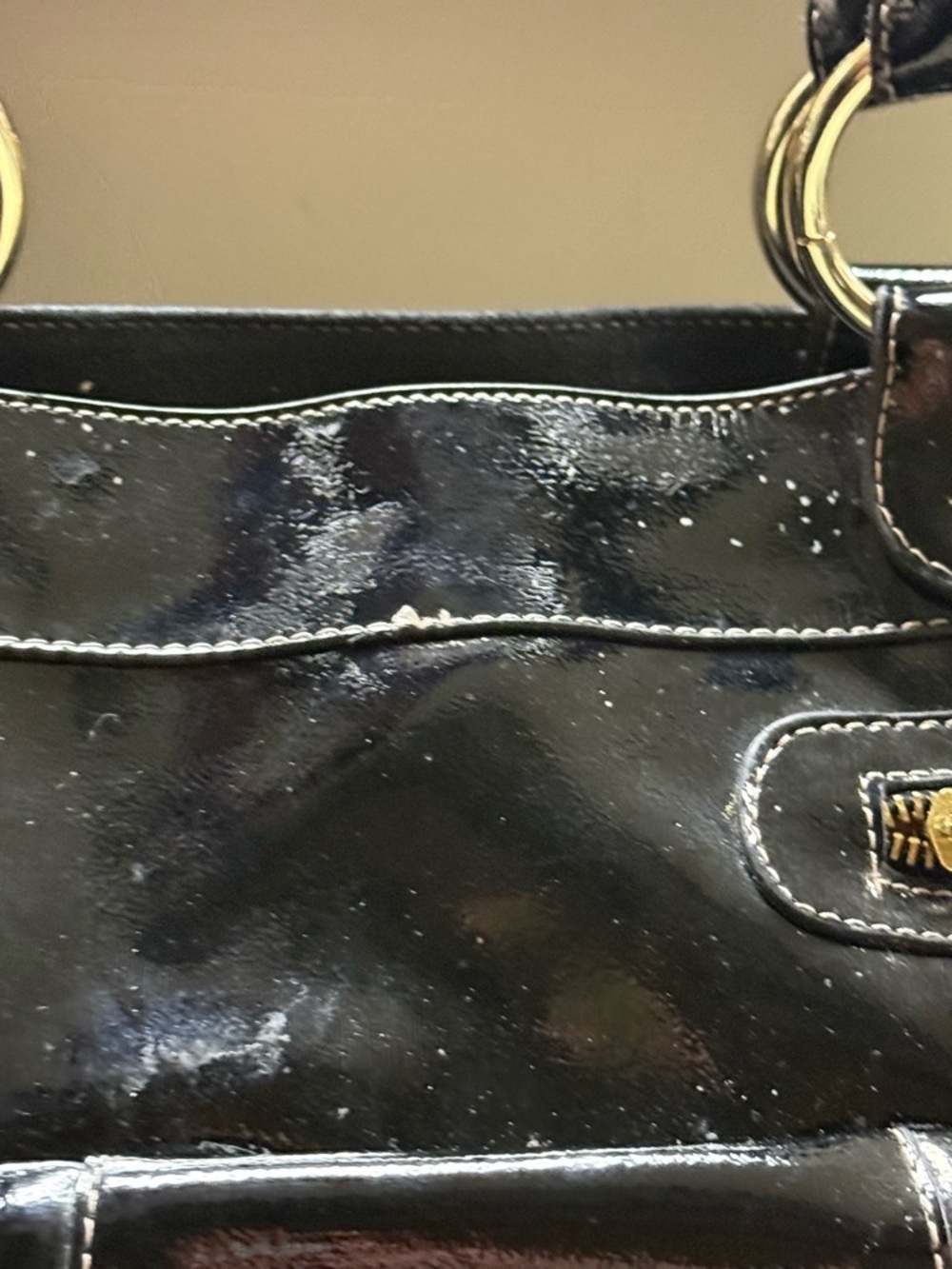 Vintage Kathy Van Zeeland Black Patent Leather Y2K Shoulder Bag - Picture 5 of 11